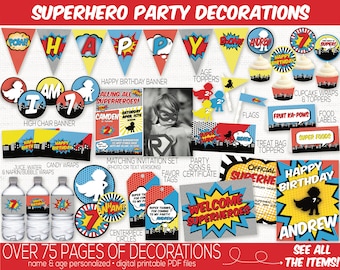 Superhero Birthday Party Decorations, Super Hero Decorations, Superhero Birthday Party Invitation, Superhero Printable, Boys 1st Birthday