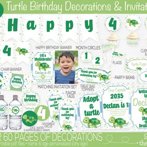 Turtle Birthday Party Decorations, Turtle Birthday Party Invitation, Under the Sea, Sea Turtle Birthday, Boys 1st Birthday, First Birthday