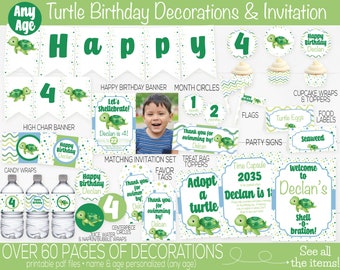 Turtle Birthday Party Decorations, Turtle Birthday Party Invitation, Under the Sea, Sea Turtle Birthday, Boys 1st Birthday, First Birthday