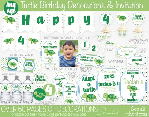 Turtle Birthday Party Decorations, Turtle Birthday Party Invitation, Under the Sea, Sea Turtle Birthday, Boys 1st Birthday, First Birthday Il_570xn