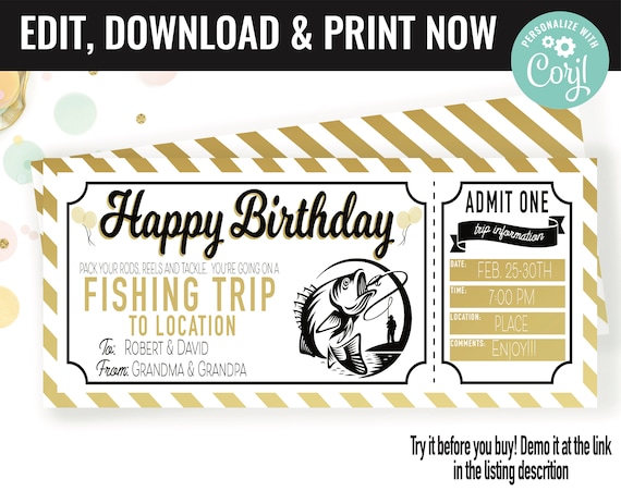 Birthday Fishing Trip Ticket Surprise Gift Voucher, Surprise Fishing Trip  Printable Template, Editable Instant Download Gift Certificate 