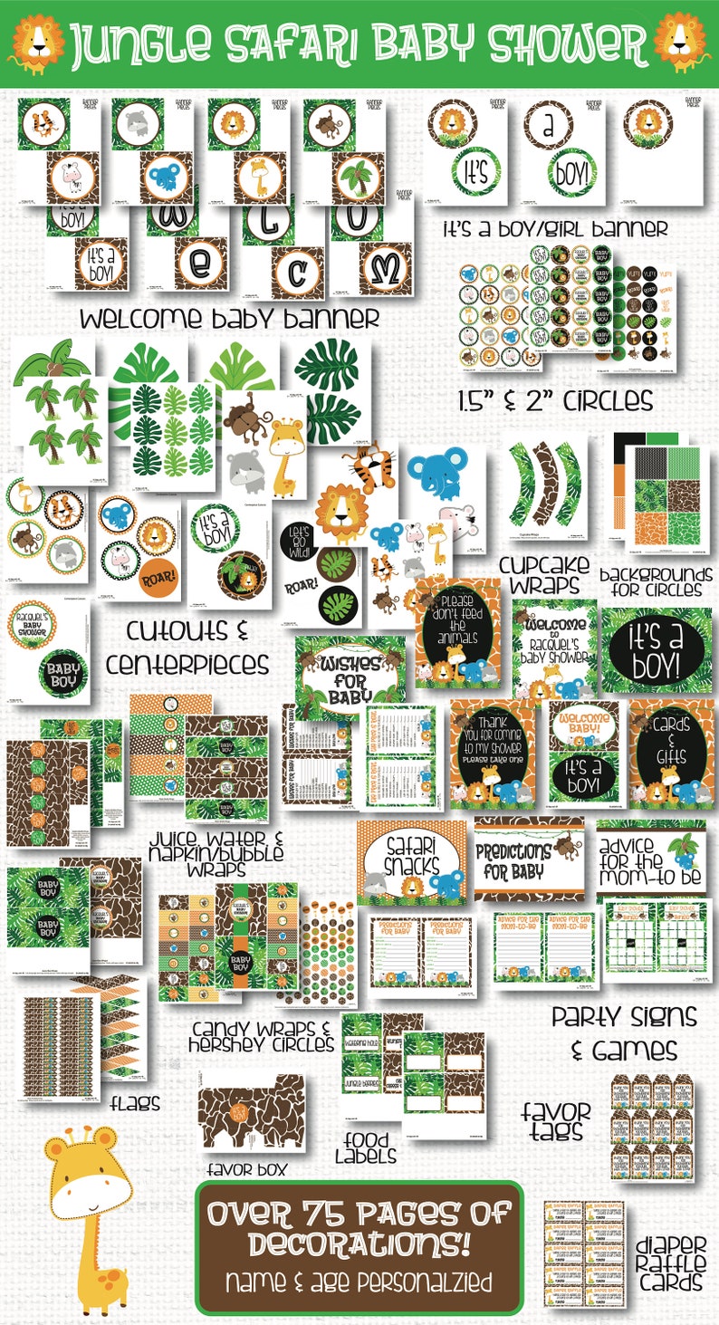 Safari Baby Shower Decorations - Jungle Baby Shower Decorations - Safari Baby Shower - Jungle Party - Safari Baby Shower Printable - Games image 2