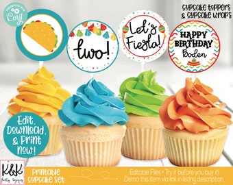 Taco Twosday Fiesta Cupcake Toppers, Taco Twosday Fiesta Birthday Party Decorations, Taco bout a party, Cinco de Mayo, 2nd Birthday, Printab