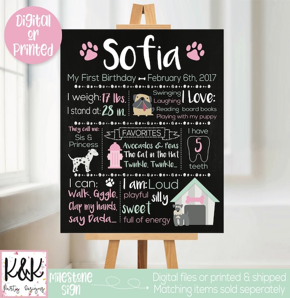 Puppy Dog Birthday Chalkboard, Puppy Dog Party, Puppy Dog Sign, First Birthday Chalkboard, 1st Birthday Sign, Puppy Dog Poster, Milestone Il_570xn