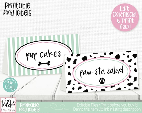 Puppy Dog Food Labels, Puppy Dog Place Cards, Puppy Dog Buffet Cards, Puppy Dog Tent Card, Puppy Dog Birthday Party Decorations, 1st Birthda Il_570xn