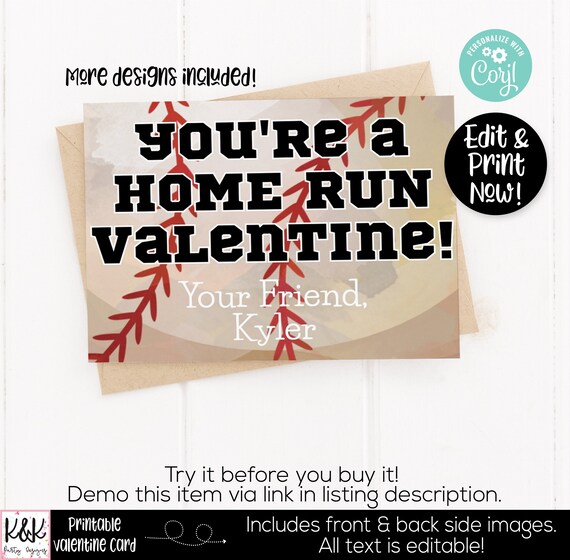 Sports Printable Valentine Card, Kids Valentines Day Card, School Valentine Exchange, Boys Class Valentine, Baseball Valentine, Preschool Il_570xn