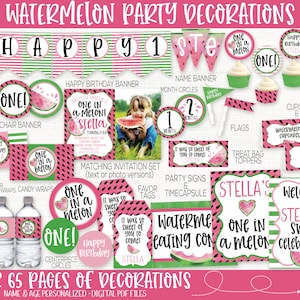 Watermelon Birthday Party Decorations, One in a melon party, watermelon decor, summer birthday party, first birthday, 1st birthday, pink