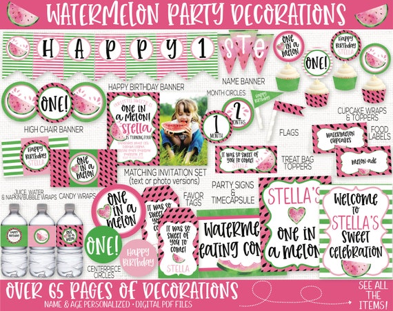 Watermelon Birthday Party Decorations, One in a melon party, watermelon decor, summer birthday party, first birthday, 1st birthday, pink Il_570xn
