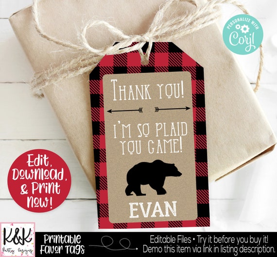 Lumberjack Favor Tags, Lumberjack Thank You Tags, Lumberjack Party Favor, Lumberjack Birthday Party, Plaid Party Favor Tag, 1st Birthday Il_570xn