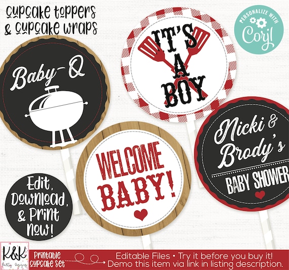 Baby Q Cupcake Toppers, Barbecue Cupcake Toppers, BBQ Cupcake Toppers ...