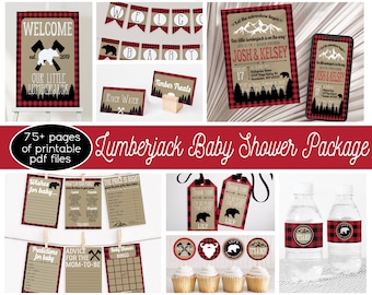 Lumberjack Baby Shower Decorations, Winter Baby Shower, Baby Boy Shower, Buffalo Plaid Baby Shower, Bear Baby Shower, Woodland Shower Printa