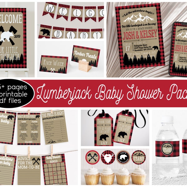 Lumberjack Baby Shower Decorations, Winter Baby Shower, Baby Boy Shower, Buffalo Plaid Baby Shower, Bear Baby Shower, Woodland Shower Printa