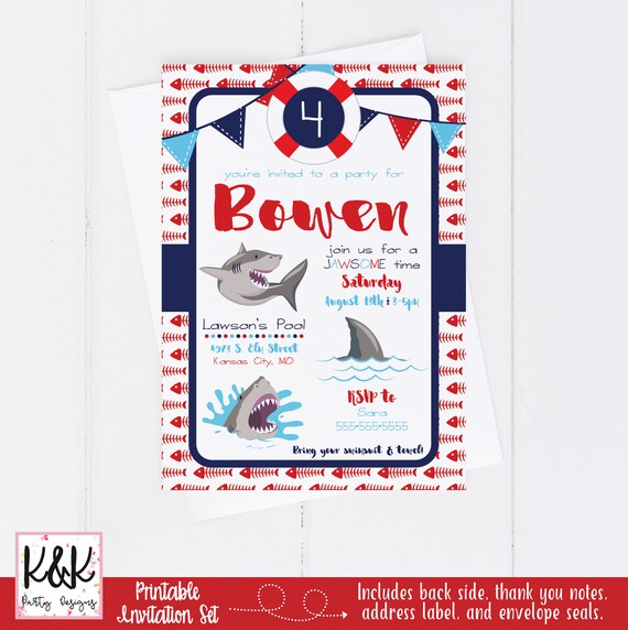 Shark Birthday Party Invitation, Shark Birthday Party Decoration, Pool Birthday Party Invitation, Shark Printable, Boys 1st Birthday, First Il_570xn