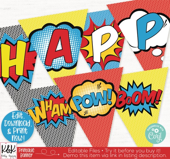 Superhero Birthday Banner Superhero Birthday Party Etsy