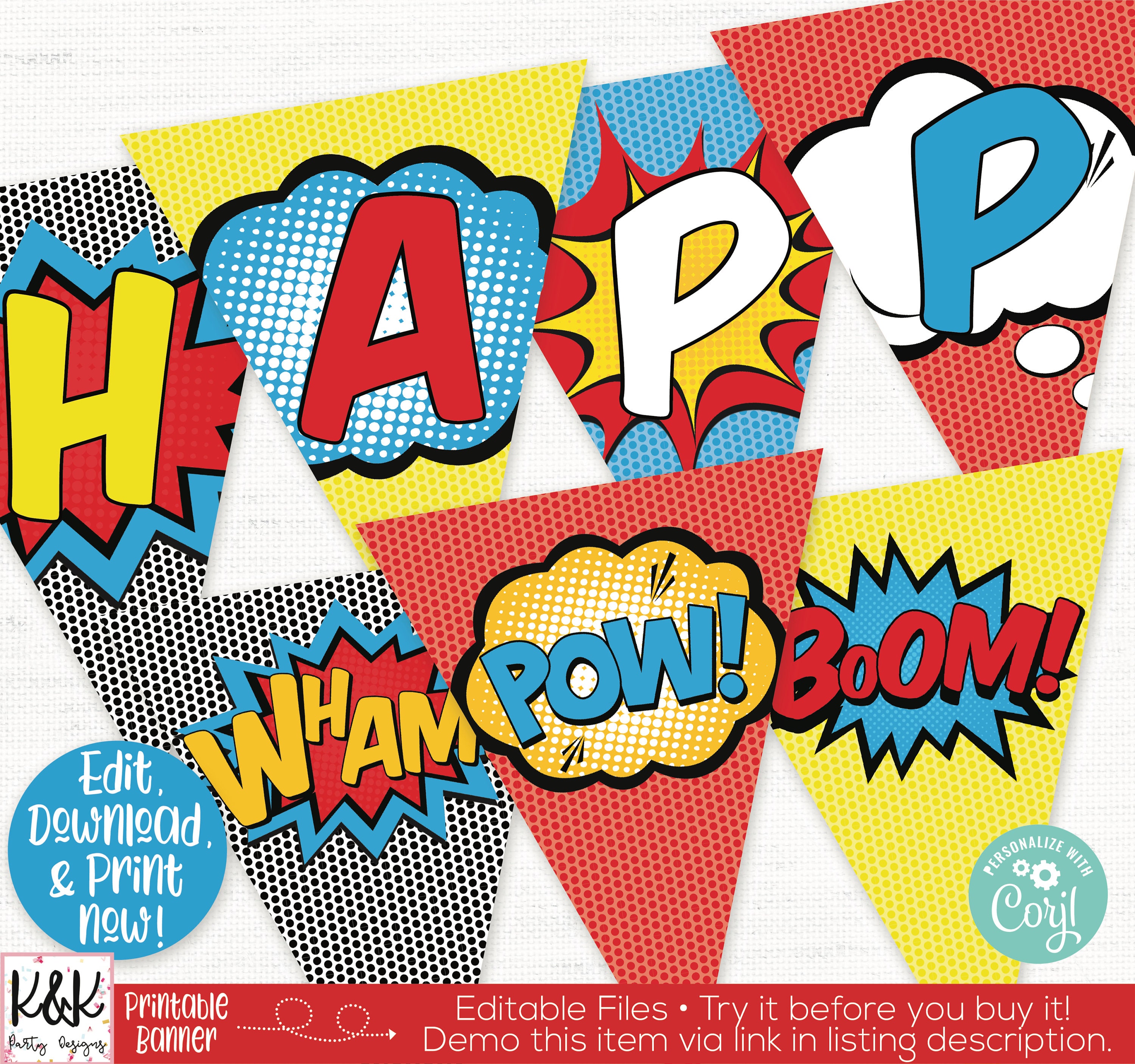 Big Dot of Happiness Bam Superhero - Birthday Party Bunting Banner - Comic  Book Party Decorations - Happy Birthday