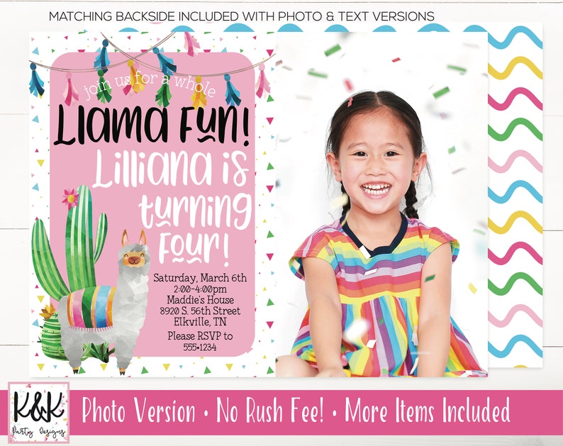 Llama Birthday Party Invitation Printable Llama Party - Etsy