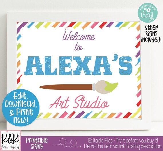 Art Party Signs, Art Welcome Sign, Art Birthday Party Decorations, Coloring Party, Paint Party, Art Printable, Rainbow Party, Art Studio Il_570xn