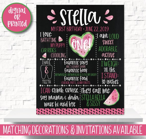 Watermelon Birthday Party Chalkboard, Watermelon Birthday Party Decorations, One in a Melon, Watermelon Sign, Chalkboard Sign, First Birthda Il_570xn