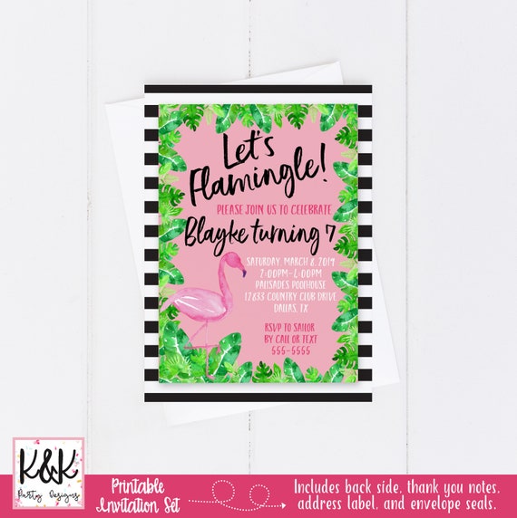 Flamingo Birthday Party Invitation, Flamingo Birthday Party Decorations, Let's Flamingle Invitation, Tropical Party Invitation, 1st Birthday Il_570xn