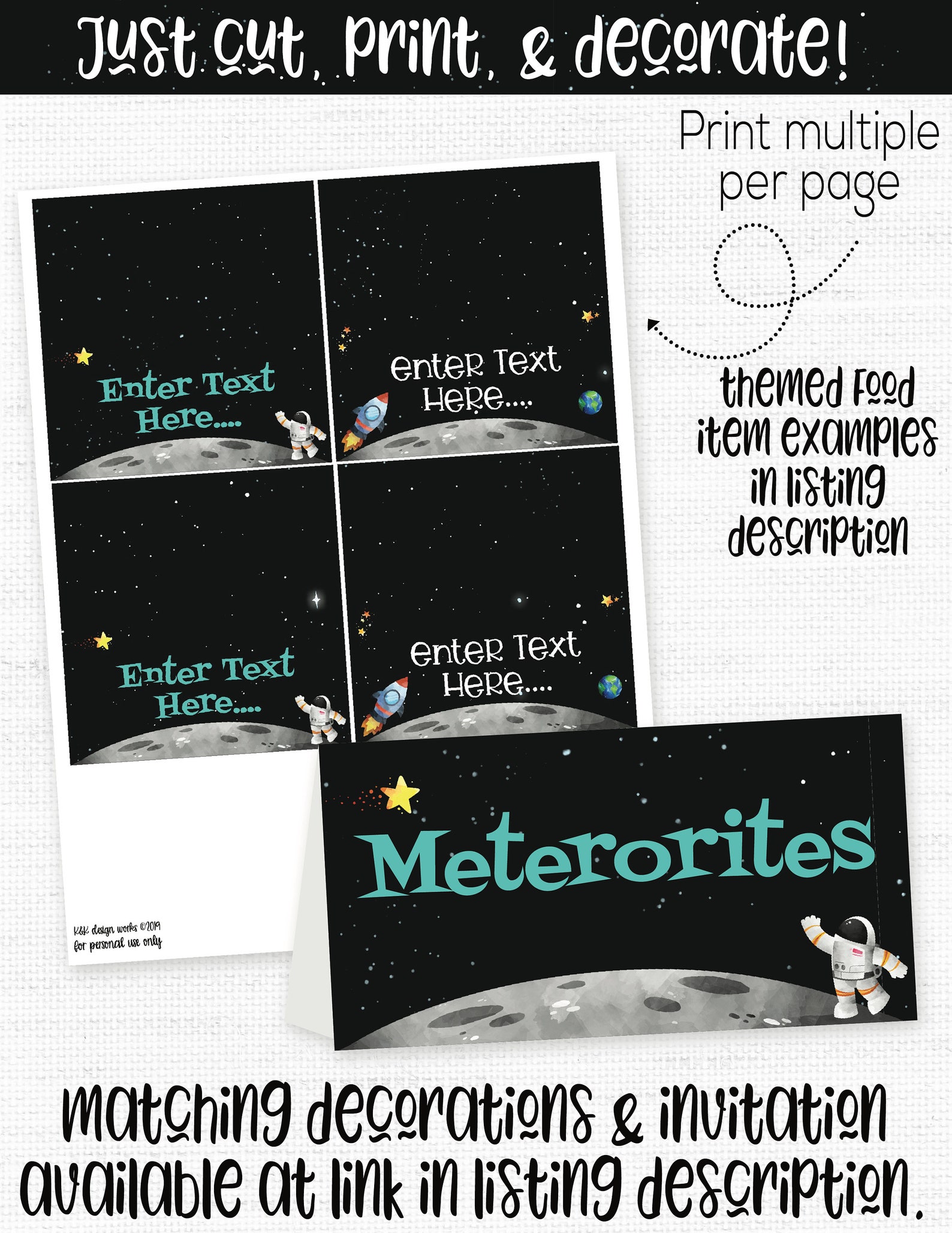 Outer Space Food Labels Outer Space Place Cards Outer Space | Etsy