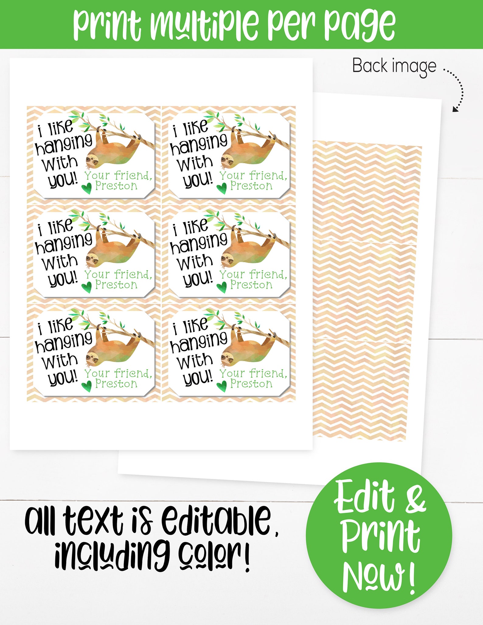 Sloth Printable Valentine Card Kids Valentines Day Card I Etsy