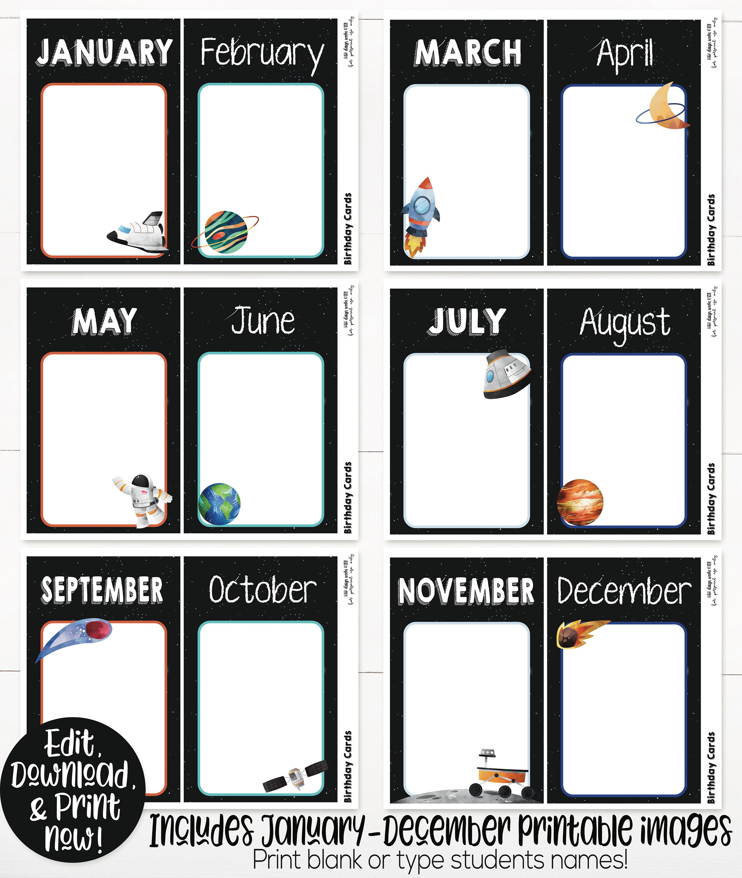 Outer Space Classroom Birthday Display Printable, Space Theme, Teacher ...