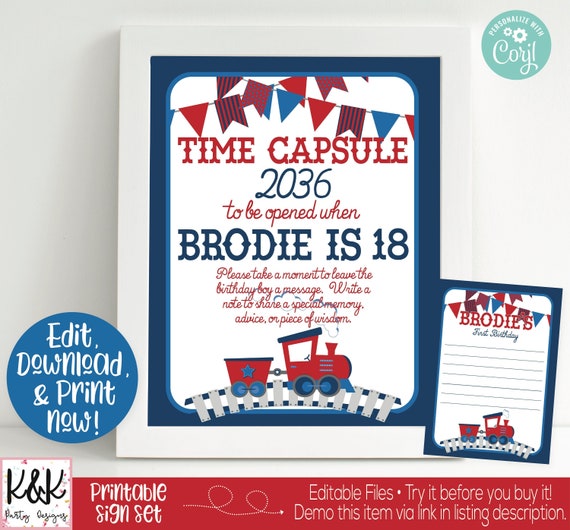 Train Birthday Time Capsule Sign, 1st Birthday Capsule, Train Time Capsule, Train Birthday Party Decorations, 1st Birthday, First Birthday Il_570xn