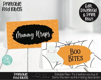 Halloween Ghost Food Labels, Halloween Buffet Cards, Halloween Place Cards, Halloween, Cute Ghost Halloween Birthday Party Decorations