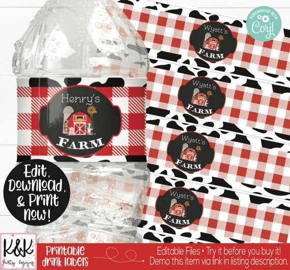 Farm Water Bottle Labels, Farm Drink Bottle Labels, Farm Birthday Party Decorations, Barnyard Birthday, 1st Birthday, First, Printable Il_570xn