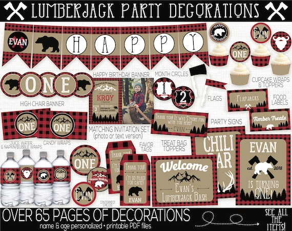 Lumberjack 1st Birthday Party Decorations, Lumberjack Bash, Boys 1st Birthday, Lumberjack Party Invitation, Printable, Buffalo Plaid Il_570xn