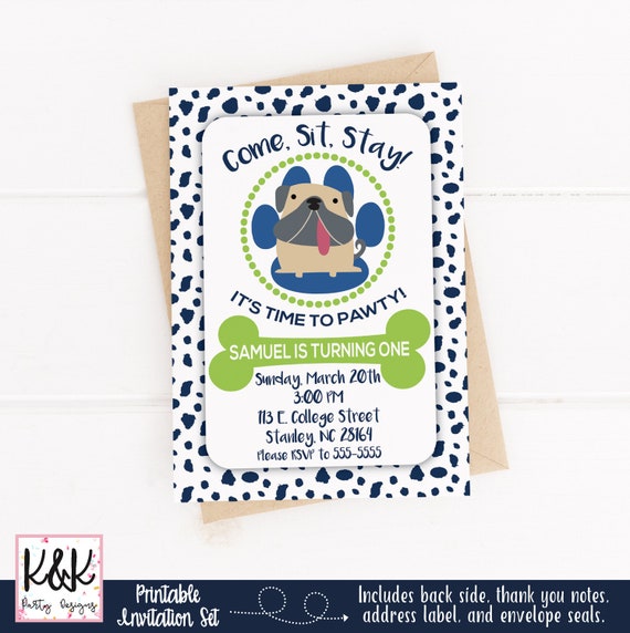 Puppy Dog Birthday Party Invitation, Puppy Dog Party Decorations, Boys Birthday, 1st Birthday, First Birthday, Pet Adoption Party Printable Il_570xn