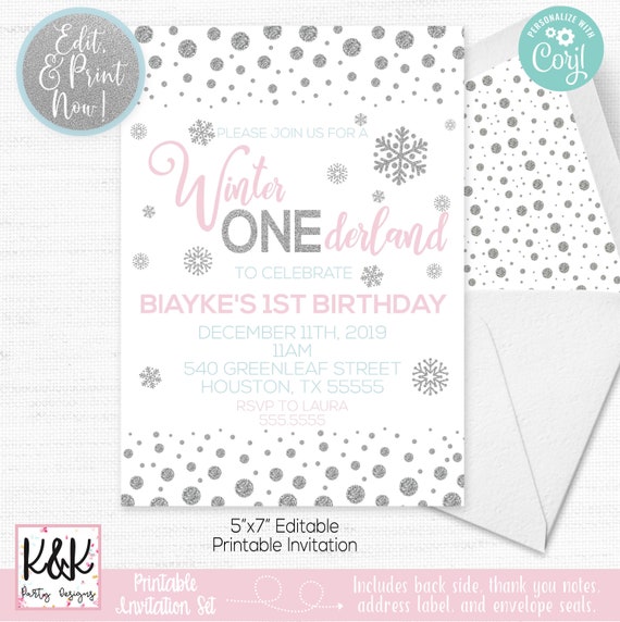 Instant Download Winter Onederland Invitation Boy, Winter Birthday, Snowflake Birthday, Winter Wonderland, First Birthday Invitation Il_570xn