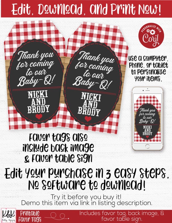 Baby Q Baby Shower Favor Tag Barbecue Baby Shower Favor Tag Baby