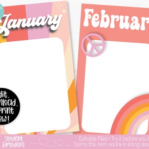 Retro Groovy Classroom Birthday Display Printable, Retro Groovy Theme, Classroom Teacher Decoration and Supplies, Student Birthday Board