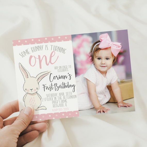 Bunny Birthday Party Invitation, Some Bunny is One, Spring Birthday, First Birthday Girl, Shabby Chic, Girls 1st Birthday, Easter Birthday Il_570xn