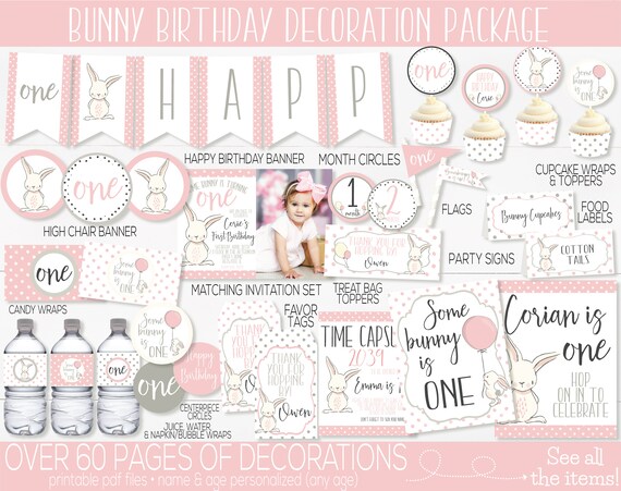 Bunny Birthday Party Decorations, Some Bunny is One, Spring Birthday, First Birthday Girl, Shabby Chic, Girls 1st Birthday, Easter Party Il_570xn