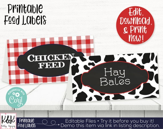 Food Signs Farm Party Farm Birthday Decorations Food Tents Farm Birthday Party Printables Bottle Labels Instant download