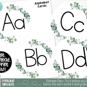 Botanical Theme Classroom Alphabet Banner Printable, Teacher Supply, Classroom Teacher Decoration and Supplies, Alphabet Wall Cards Poster