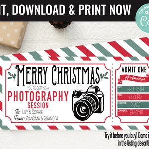 Christmas Surprise Photography Session Gift Voucher, Photography Printable Template Gift Card, Editable Instant Download Gift Certificate