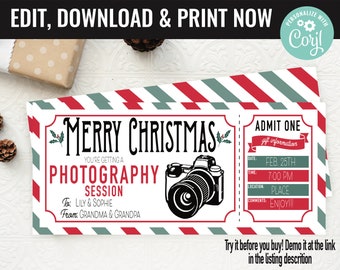 Christmas Surprise Photography Session Gift Voucher, Photography Printable Template Gift Card, Editable Instant Download Gift Certificate