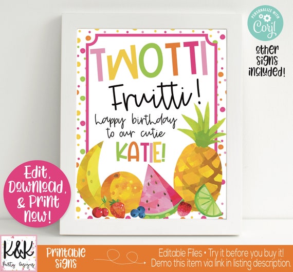 Twotti Fruitti Birthday Party Sign, Fruit Welcome Sign, Fruit Birthday Party Decorations, Girls 2nd Birthday, Two-tti Fruitti, Printable Il_570xn