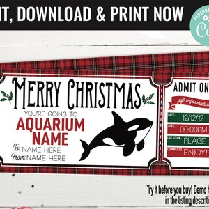 Aquarium Ticket Surprise Gift Voucher, Aquarium Surprise Trip Printable Template Gift Card, Editable Instant Download Gift, Christmas Gift