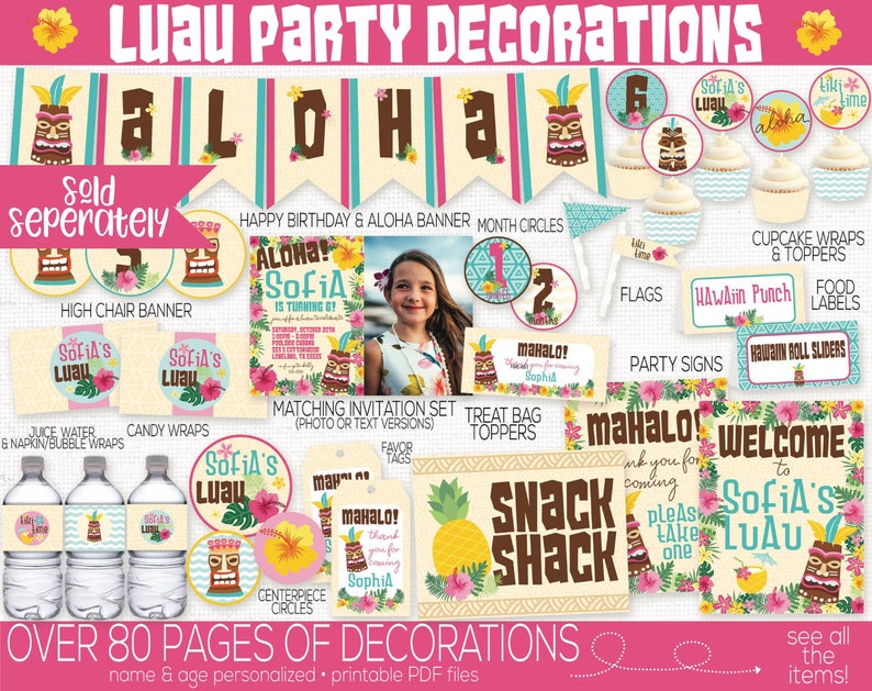 Luau Party Cupcake Toppers, Luau Birthday Cupcake Toppers, Luau Party Decorations, Tropical Party Decor, Luau Printable, Tiki Party, Hawaii Bild 6