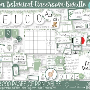Calm Botanical Classroom Theme Supplies and Decorations Printable, Calm Botanical Farmhouse Classroom Decoration and Teacher Supplies Bundle