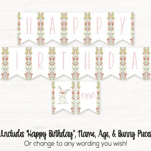 Bunny Birthday Banner, Bunny Birthday Party Decor, Some Bunny is One, Spring Birthday, First Birthday Girl, Shabby Chic, Girls 1st Birthday image 2