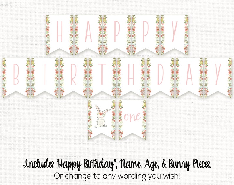 Bunny Birthday Banner, Bunny Birthday Party Decor, Some Bunny is One, Spring Birthday, First Birthday Girl, Shabby Chic, Girls 1st Birthday image 2