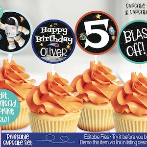 Outer Space Birthday Party Decorations, Outer Space Cupcake Toppers, Rocket Ship Birthday, Astronaut Birthday Party, Outer Space Printable