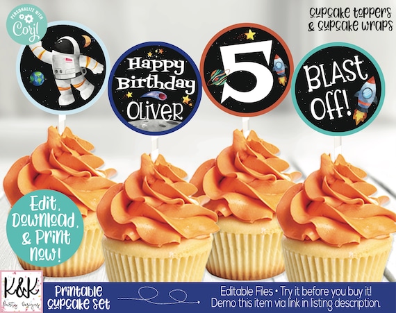 Outer Space Birthday Party Decorations, Outer Space Cupcake Toppers, Rocket Ship Birthday, Astronaut Birthday Party, Outer Space Printable Il_570xn