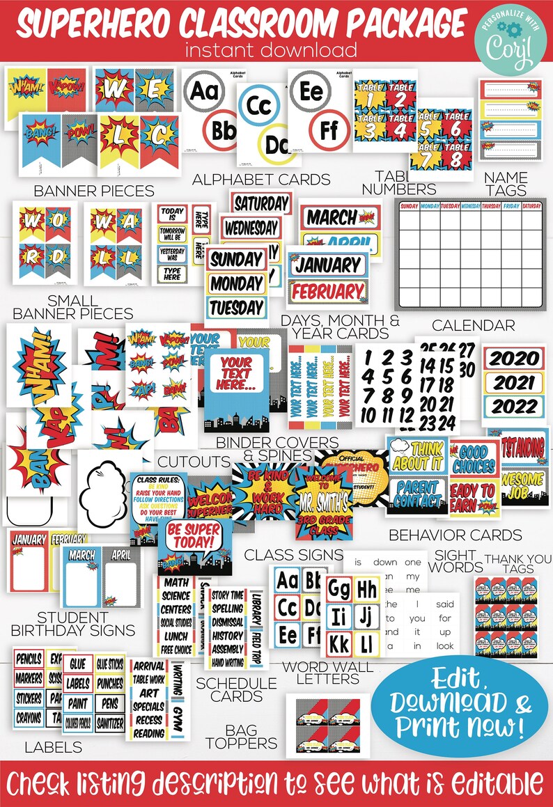 Superhero Classroom Calendar Set Printable Superhero Theme - Etsy