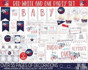Red White and Due Baby Shower Decorations and Invitation, 4th of July Baby Shower, Baby Q Shower, 4th of July BBQ, Baby Shower Invitation